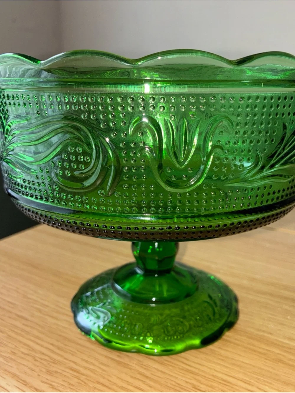Green Glass Pedestal Compote Bowl - Decorative Serveware